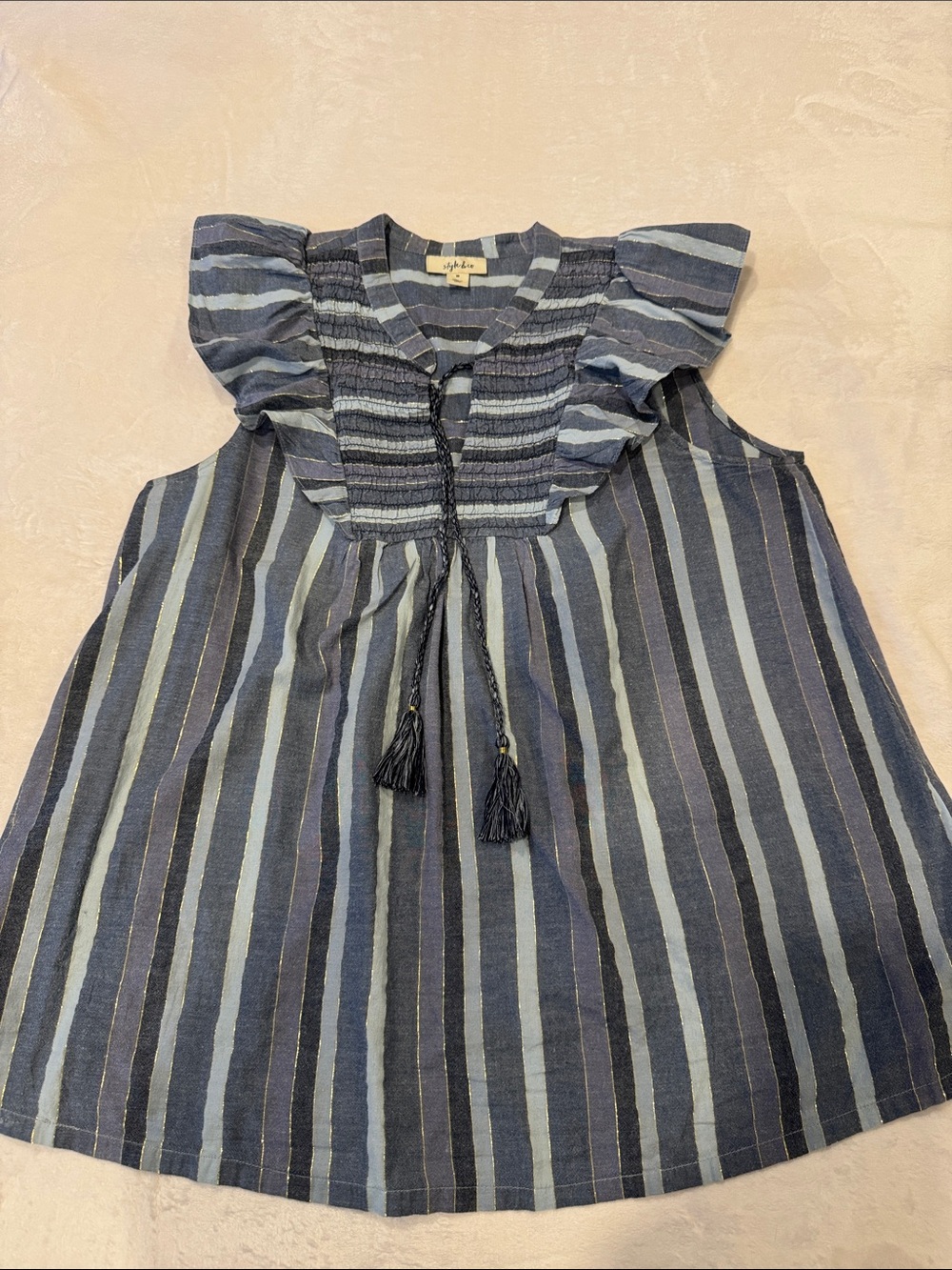 Style & Co. Navy and Light Blue Striped Top
